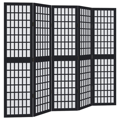 Room Divider 5 Panels Black Solid Wood Paulownia