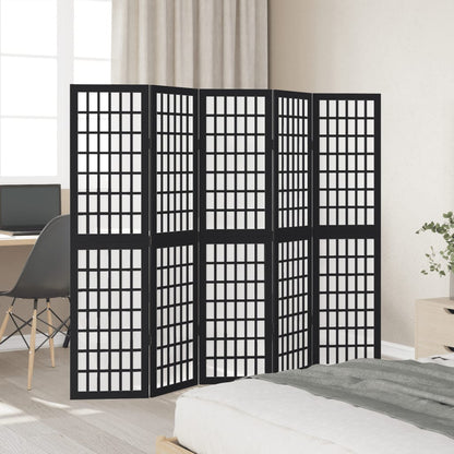 Room Divider 5 Panels Black Solid Wood Paulownia