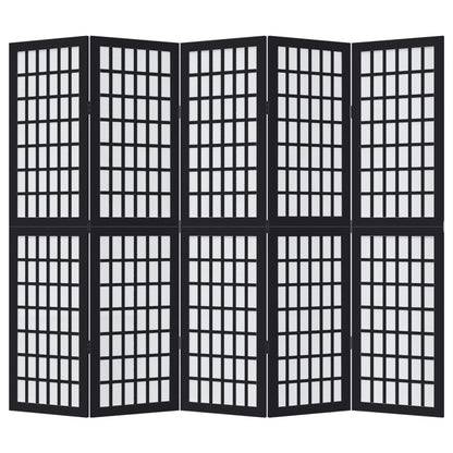 Room Divider 5 Panels Black Solid Wood Paulownia