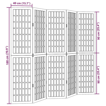 Room Divider 5 Panels Black Solid Wood Paulownia