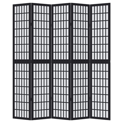 Room Divider 5 Panels Black Solid Wood Paulownia