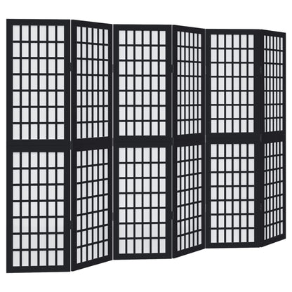Room Divider 6 Panels Black Solid Wood Paulownia