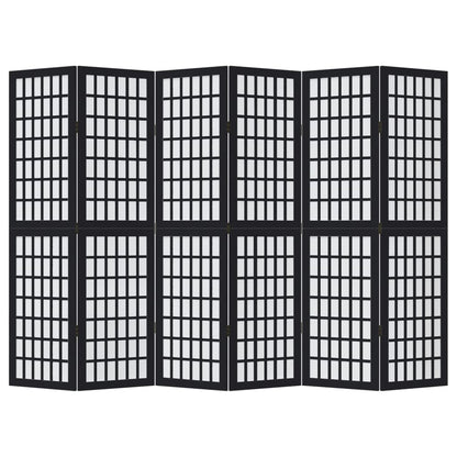 Room Divider 6 Panels Black Solid Wood Paulownia