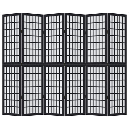 Room Divider 6 Panels Black Solid Wood Paulownia