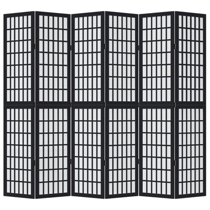 Room Divider 6 Panels Black Solid Wood Paulownia