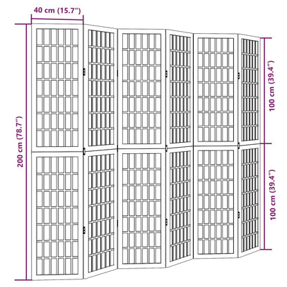 Room Divider 6 Panels Black Solid Wood Paulownia