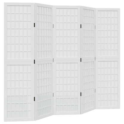 Room Divider 5 Panels White Solid Wood Paulownia