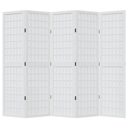 Room Divider 5 Panels White Solid Wood Paulownia