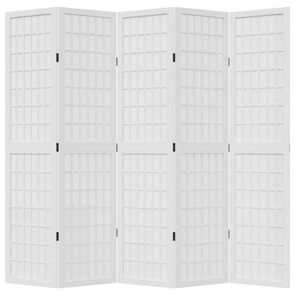 Room Divider 5 Panels White Solid Wood Paulownia