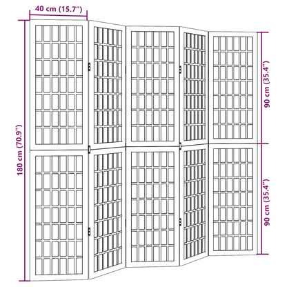 Room Divider 5 Panels White Solid Wood Paulownia