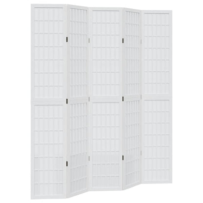 Room Divider 5 Panels White Solid Wood Paulownia