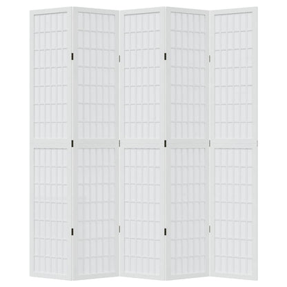 Room Divider 5 Panels White Solid Wood Paulownia