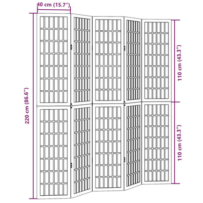 Room Divider 5 Panels White Solid Wood Paulownia
