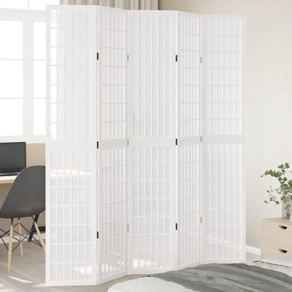 Room Divider 5 Panels White Solid Wood Paulownia