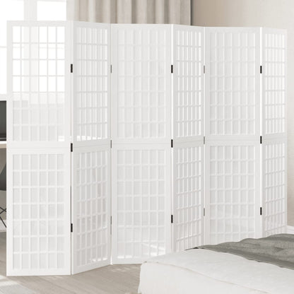 Room Divider 6 Panels White Solid Wood Paulownia