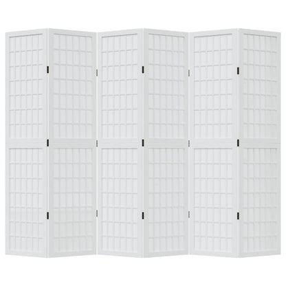 Room Divider 6 Panels White Solid Wood Paulownia