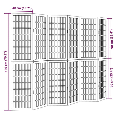 Room Divider 6 Panels White Solid Wood Paulownia