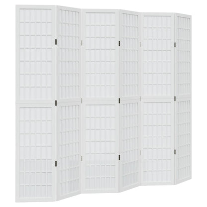 Room Divider 6 Panels White Solid Wood Paulownia