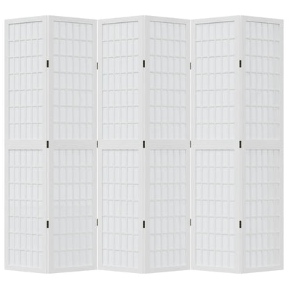 Room Divider 6 Panels White Solid Wood Paulownia