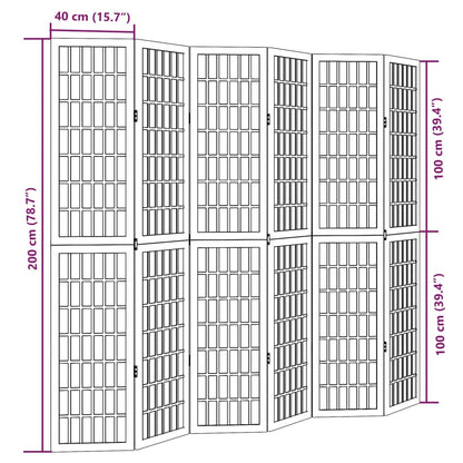 Room Divider 6 Panels White Solid Wood Paulownia