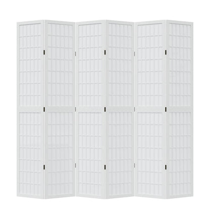 Room Divider 6 Panels White Solid Wood Paulownia