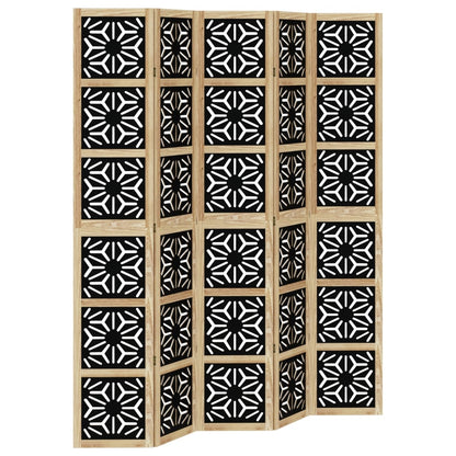Room Divider 5 Panels Brown and Black Solid Wood Paulownia