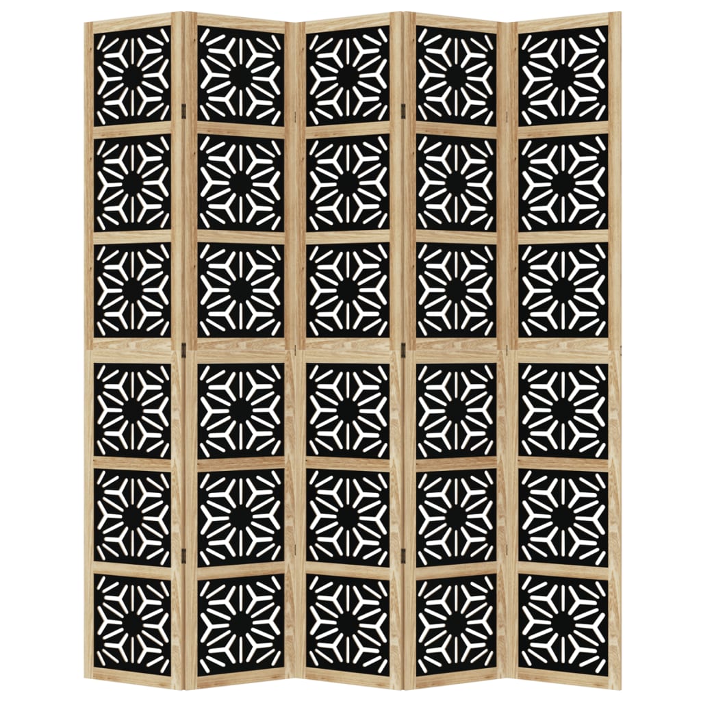 Room Divider 5 Panels Brown and Black Solid Wood Paulownia