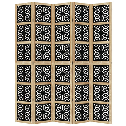 Room Divider 5 Panels Brown and Black Solid Wood Paulownia