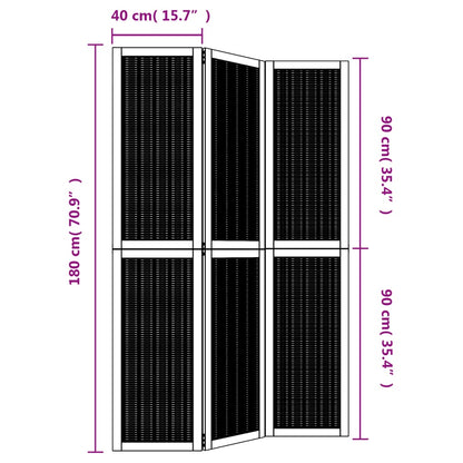 Room Divider 3 Panels Brown Solid Wood Paulownia
