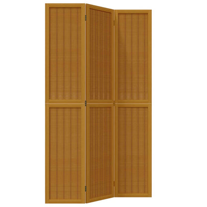 Room Divider 3 Panels Brown Solid Wood Paulownia