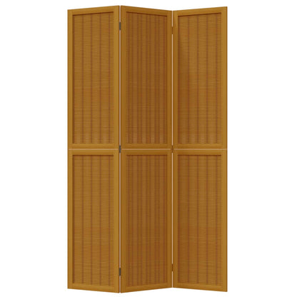 Room Divider 3 Panels Brown Solid Wood Paulownia