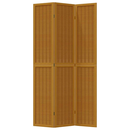 Room Divider 3 Panels Brown Solid Wood Paulownia