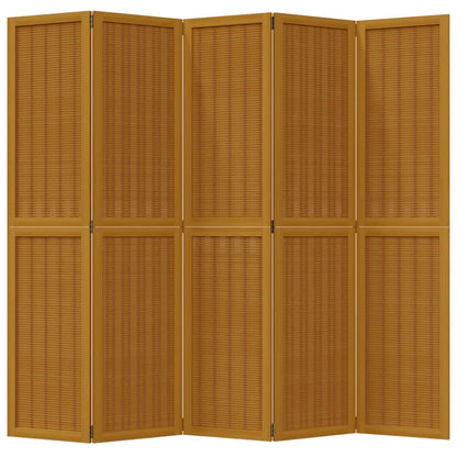 Room Divider 5 Panels Brown Solid Wood Paulownia