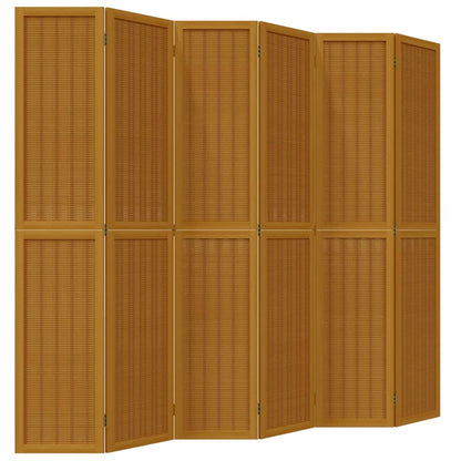 Room Divider 6 Panels Brown Solid Wood Paulownia