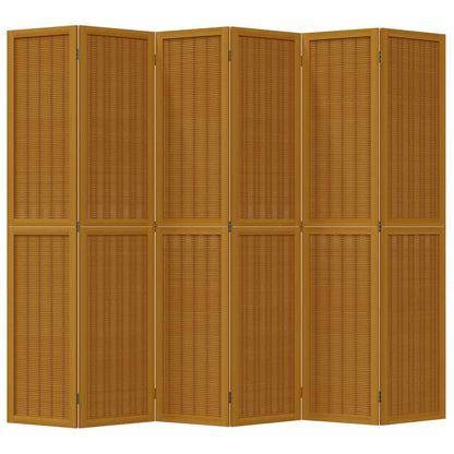 Room Divider 6 Panels Brown Solid Wood Paulownia