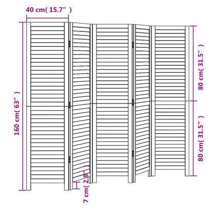 Room Divider 5 Panels Black Solid Wood Paulownia