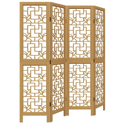Room Divider 4 Panels Brown Solid Wood Paulownia