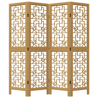 Room Divider 4 Panels Brown Solid Wood Paulownia