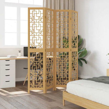 Room Divider 4 Panels Brown Solid Wood Paulownia