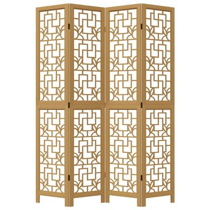 Room Divider 4 Panels Brown Solid Wood Paulownia