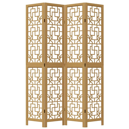 Room Divider 4 Panels Brown Solid Wood Paulownia