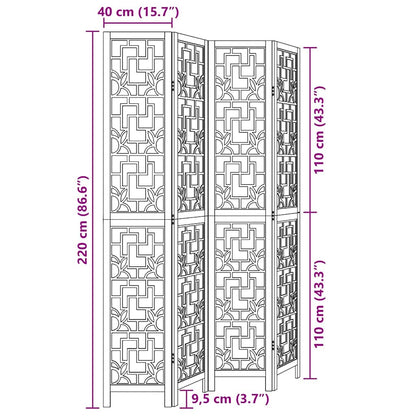 Room Divider 4 Panels Brown Solid Wood Paulownia