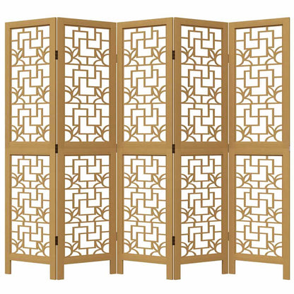 Room Divider 5 Panels Brown Solid Wood Paulownia