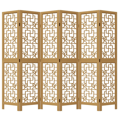 Room Divider 6 Panels Brown Solid Wood Paulownia