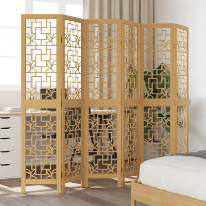 Room Divider 6 Panels Brown Solid Wood Paulownia