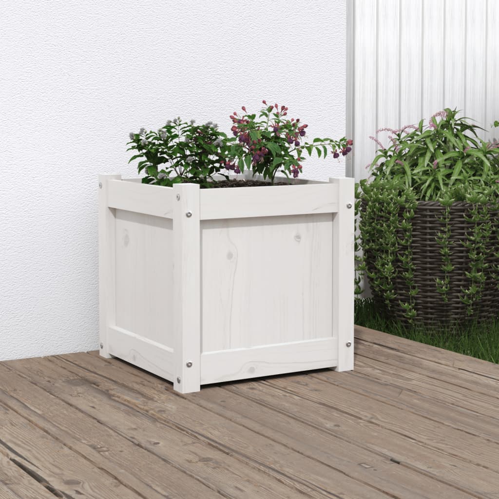Garden Planter White 40x40x40 cm Solid Wood Pine