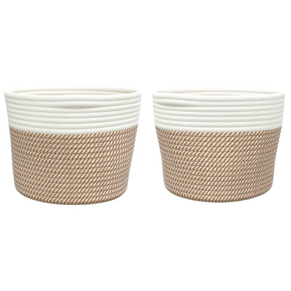 Storage Baskets 2 pcs Brown and White Ø24x18 cm Cotton