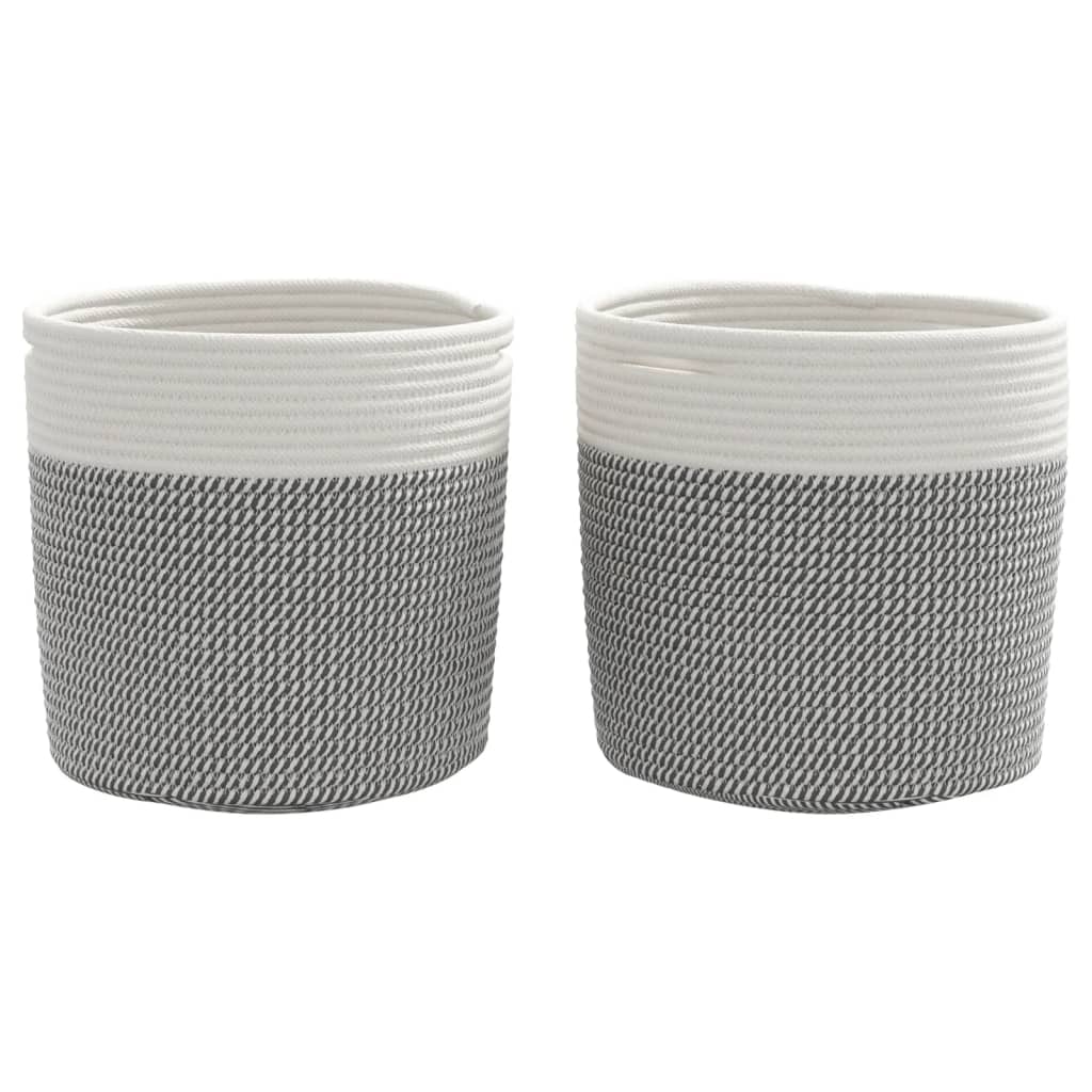Storage Baskets 2 pcs Grey and White Ø28x28 cm Cotton