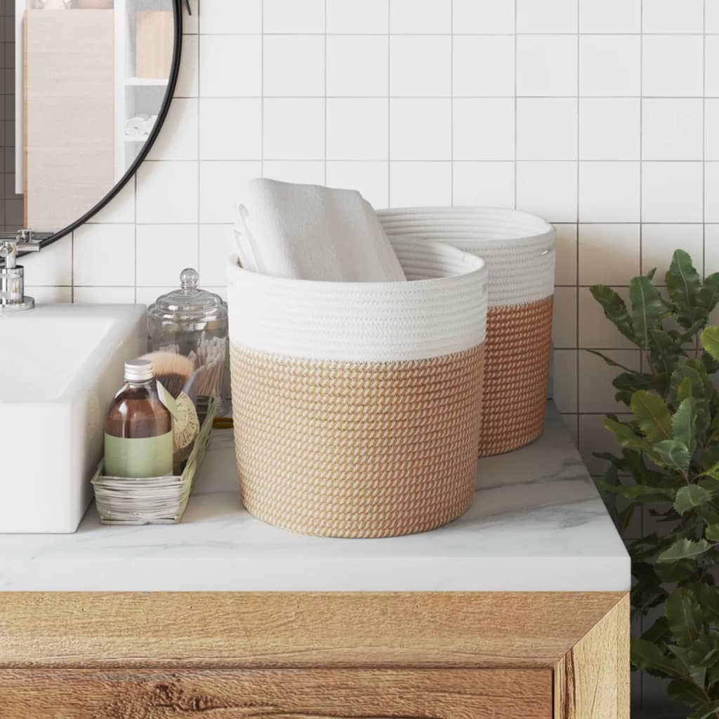 Storage Baskets 2 pcs Brown and White Ø28x28 cm Cotton