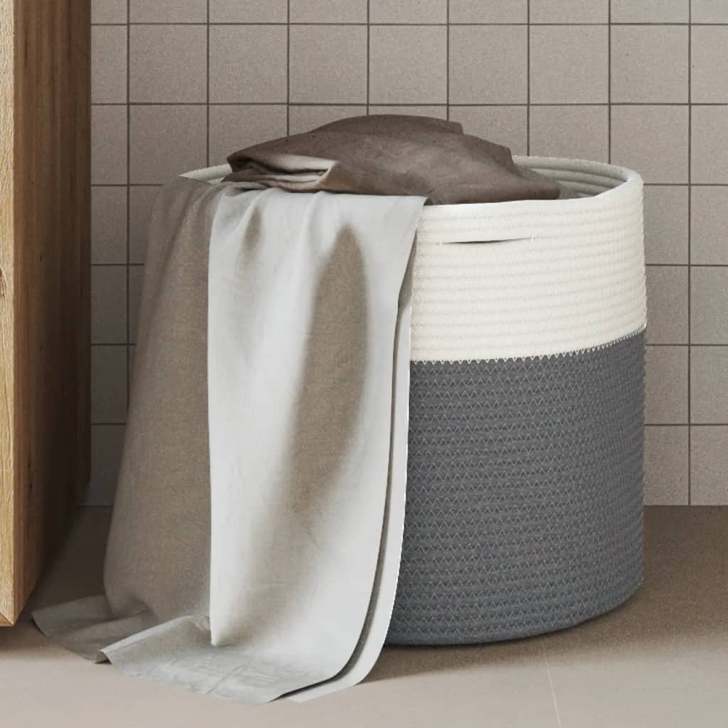 Storage Basket Grey and White Ø40x35 cm Cotton